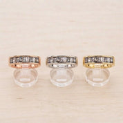 Salt and Pepper Baguette Diamond Wedding Band, Chunky Solid Gold Half Eternity Ring - view 6