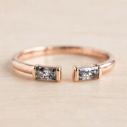 Salt and Pepper Baguette Diamond Open Band, 9K 14K 18K Solid Gold Stacking Ring - view 4