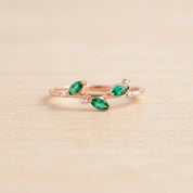 Marquise Emerald Leaf Ring with Diamond Accents, 9K 14K 18K Solid Gold, May Birthstone - view 4