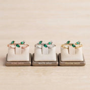 Marquise Emerald Leaf Ring with Diamond Accents, 9K 14K 18K Solid Gold, May Birthstone - view 5
