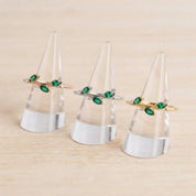 Marquise Emerald Leaf Ring with Diamond Accents, 9K 14K 18K Solid Gold, May Birthstone - view 6