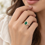 Cluster emerald and diamond engagement ring in solid gold, 9k, 14k, 18k