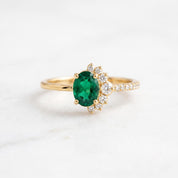 Cluster emerald and diamond engagement ring in solid gold, 9k, 14k, 18k - view 2