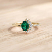 Cluster emerald and diamond engagement ring in solid gold, 9k, 14k, 18k - view 3