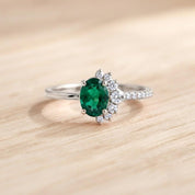 Cluster emerald and diamond engagement ring in solid gold, 9k, 14k, 18k - view 4