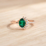 Cluster emerald and diamond engagement ring in solid gold, 9k, 14k, 18k - view 5