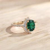 Cluster emerald and diamond engagement ring in solid gold, 9k, 14k, 18k - view 7