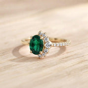 Cluster emerald and diamond engagement ring in solid gold, 9k, 14k, 18k - view 8