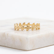 Gold Leaf Vine Wedding Band, 4mm Botanical Ring, 9K 14K 18K Solid Gold