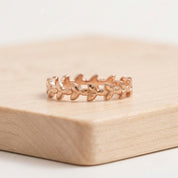 Gold Leaf Vine Wedding Band, 4mm Botanical Ring, 9K 14K 18K Solid Gold - view 4