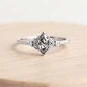 Marquise Salt and Pepper Diamond Ring, Filigree Three Stone, 9K 14K 18K Solid Gold - view 3