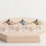 Marquise Salt and Pepper Diamond Ring, Filigree Three Stone, 9K 14K 18K Solid Gold - view 6