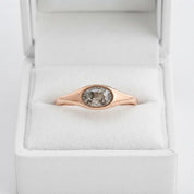 Oval Salt and Pepper Diamond Signet Ring, Bezel Set, 9K 14K 18K Solid Gold