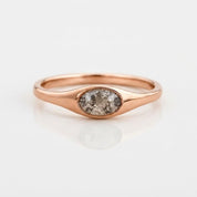Oval Salt and Pepper Diamond Signet Ring, Bezel Set, 9K 14K 18K Solid Gold - view 2