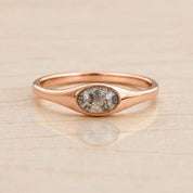 Oval Salt and Pepper Diamond Signet Ring, Bezel Set, 9K 14K 18K Solid Gold - view 4