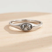 Oval Salt and Pepper Diamond Signet Ring, Bezel Set, 9K 14K 18K Solid Gold - view 5