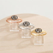 Oval Salt and Pepper Diamond Signet Ring, Bezel Set, 9K 14K 18K Solid Gold - view 6