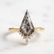 Kite Salt and Pepper Diamond Engagement Ring, Diamond Cluster, 9K 14K 18K Solid Gold