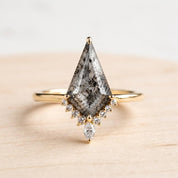 Kite Salt and Pepper Diamond Engagement Ring, Diamond Cluster, 9K 14K 18K Solid Gold - view 2