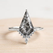 Kite Salt and Pepper Diamond Engagement Ring, Diamond Cluster, 9K 14K 18K Solid Gold - view 3
