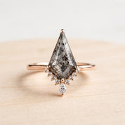 Kite Salt and Pepper Diamond Engagement Ring, Diamond Cluster, 9K 14K 18K Solid Gold - view 4