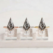 Kite Salt and Pepper Diamond Engagement Ring, Diamond Cluster, 9K 14K 18K Solid Gold - view 6