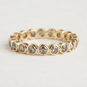 Rustic Gray Salt And Pepper Diamond Wedding Band, Solid Gold Bezel Eternity Minimalist Stackable