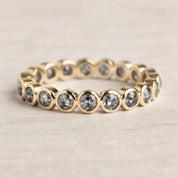 Rustic Gray Salt And Pepper Diamond Wedding Band, Solid Gold Bezel Eternity Minimalist Stackable - view 2