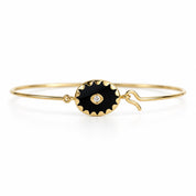 Black Onyx Diamond Cuff Bangle, 3mm Center Diamond, Solid Gold Bracelet