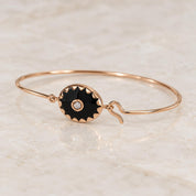 Black Onyx Diamond Cuff Bangle, 3mm Center Diamond, Solid Gold Bracelet - view 4