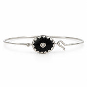 Black Onyx Diamond Cuff Bangle, 3mm Center Diamond, Solid Gold Bracelet - view 5