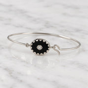 Black Onyx Diamond Cuff Bangle, 3mm Center Diamond, Solid Gold Bracelet - view 6