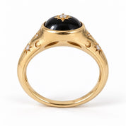 Handcrafted Celestial Signet Ring, Black Onyx, Diamond Starburst, 9K 18K Gold - view 4