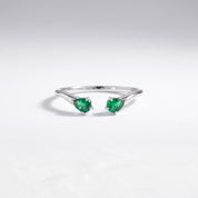 Natural Zambian Emerald Pear Cut Open Cuff Ring, Solid Gold Stacking Band - view 4