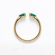 Natural Zambian Emerald Pear Cut Open Cuff Ring, Solid Gold Stacking Band - view 5