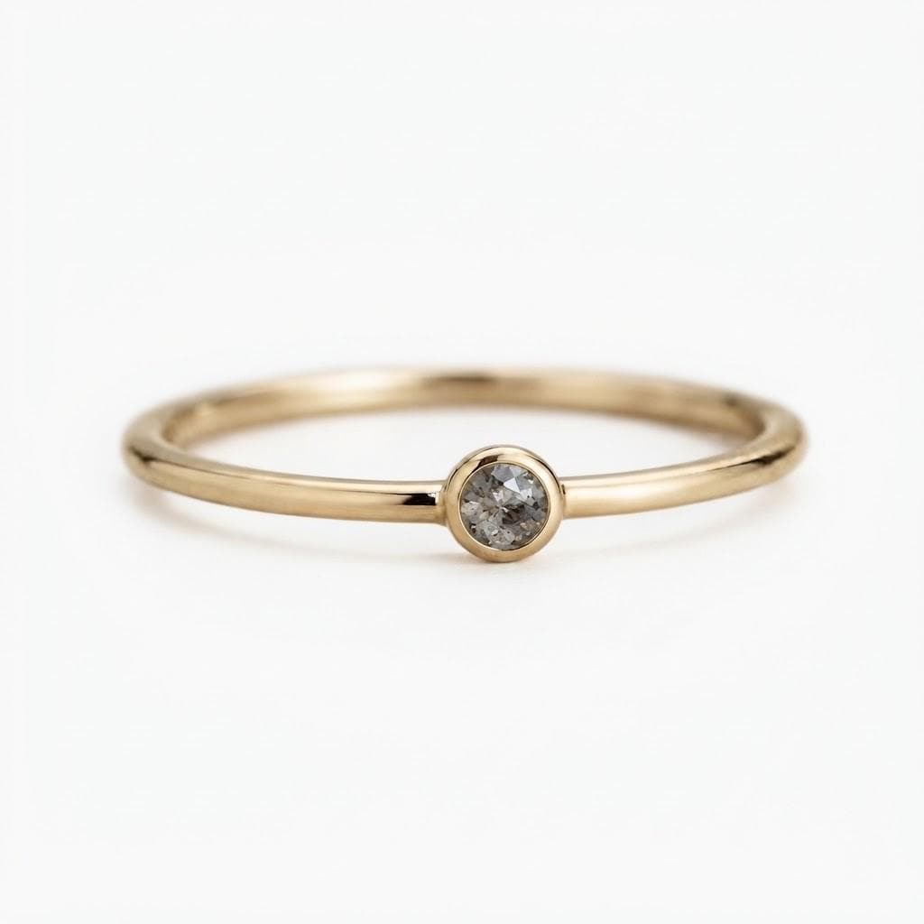 Salt pepper diamond stacking dainty ring in solid gold
