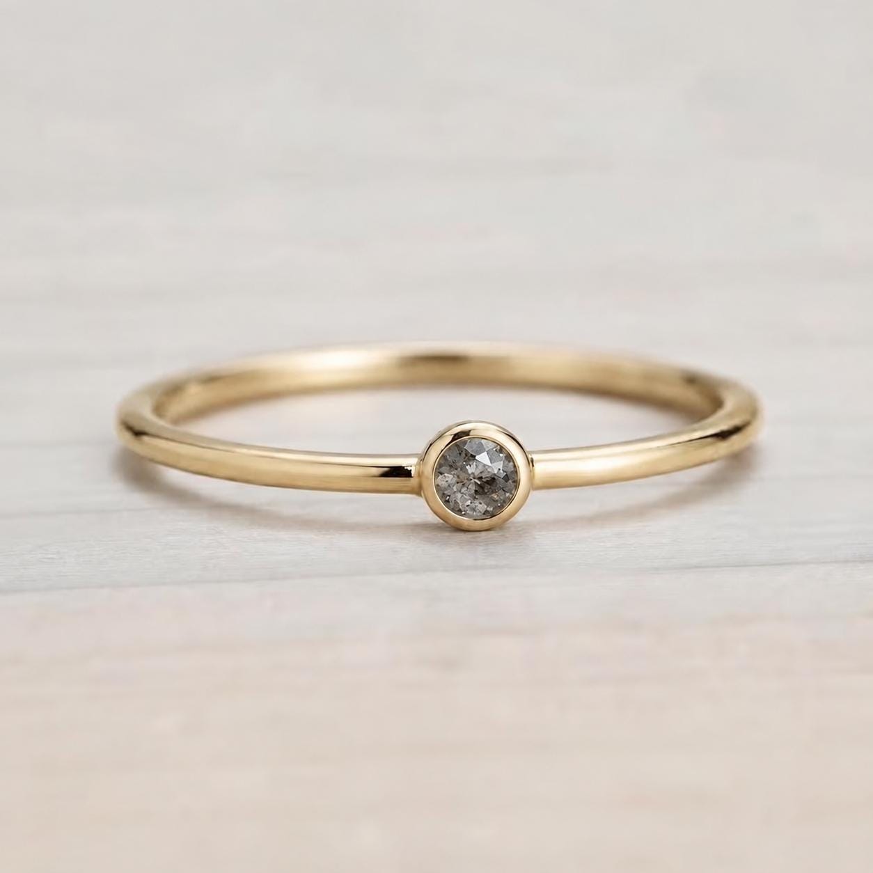 Salt pepper diamond stacking dainty ring in solid gold - view 2
