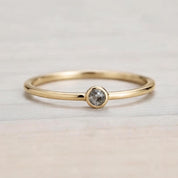 Salt pepper diamond stacking dainty ring in solid gold - view 2