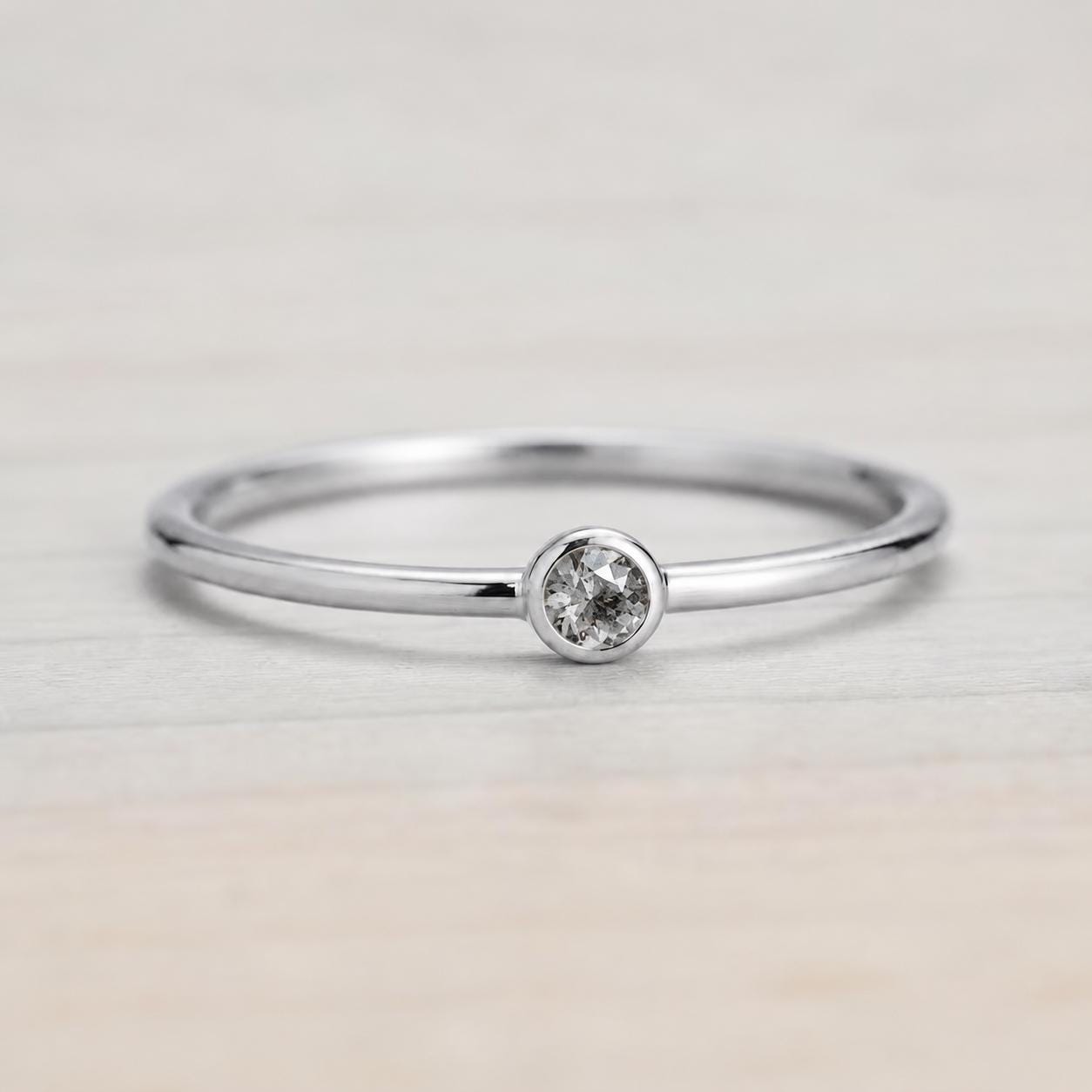 Salt pepper diamond stacking dainty ring in solid gold - view 3