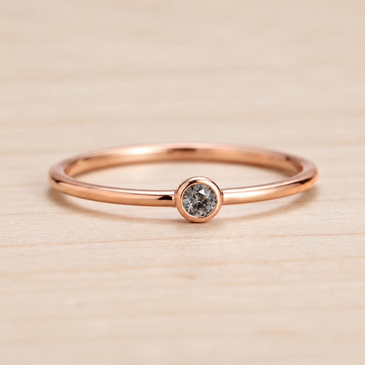 Salt pepper diamond stacking dainty ring in solid gold - view 4