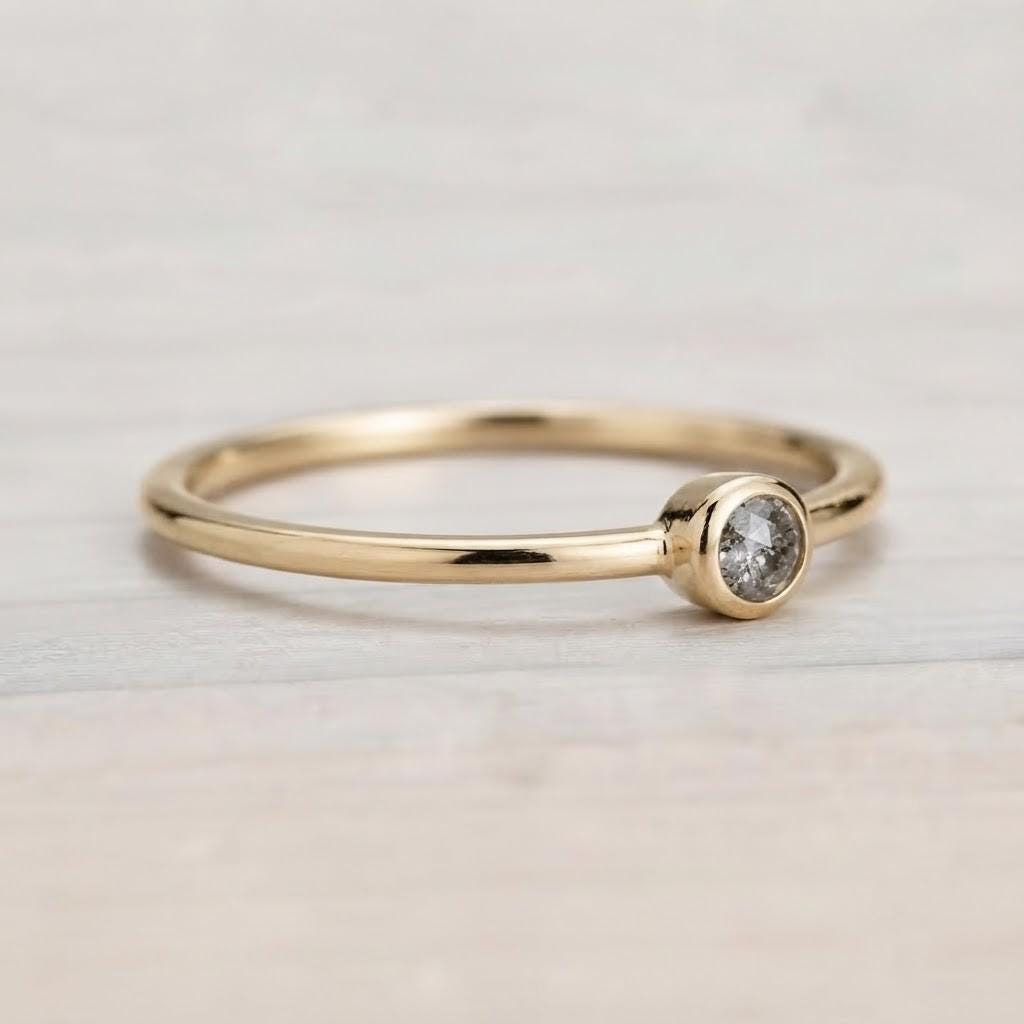 Salt pepper diamond stacking dainty ring in solid gold - view 5