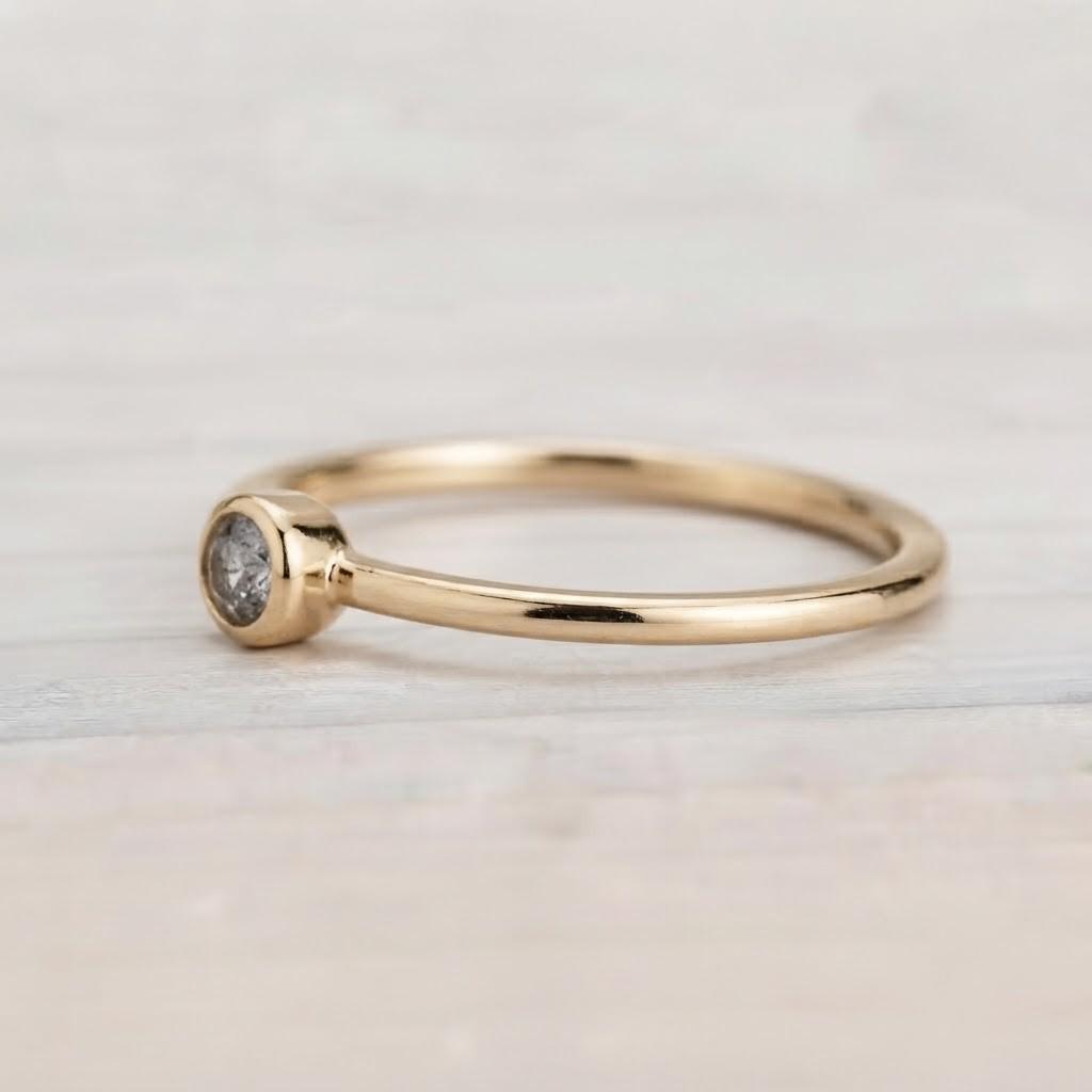Salt pepper diamond stacking dainty ring in solid gold - view 7