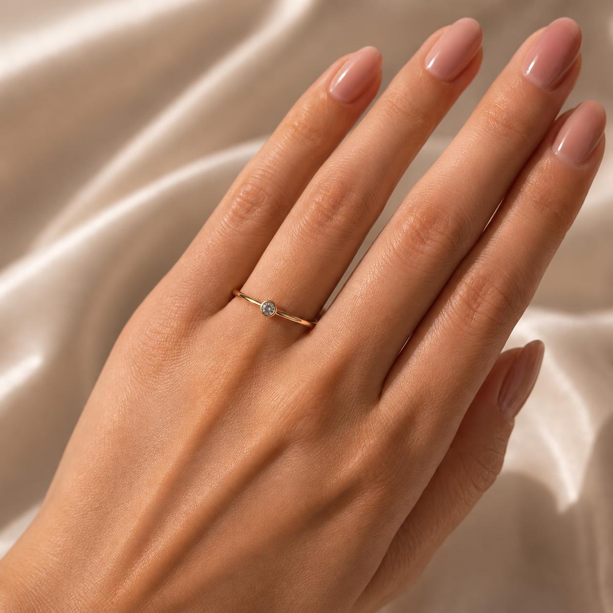 Salt pepper diamond stacking dainty ring in solid gold - view 8