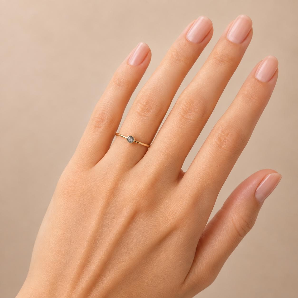 Salt pepper diamond stacking dainty ring in solid gold - view 10