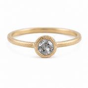 Salt Pepper Gray Diamond Ring, Matte Brushed Boho Engagement Ring