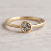 Salt Pepper Gray Diamond Ring, Matte Brushed Boho Engagement Ring - view 2