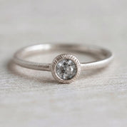 Salt Pepper Gray Diamond Ring, Matte Brushed Boho Engagement Ring - view 3