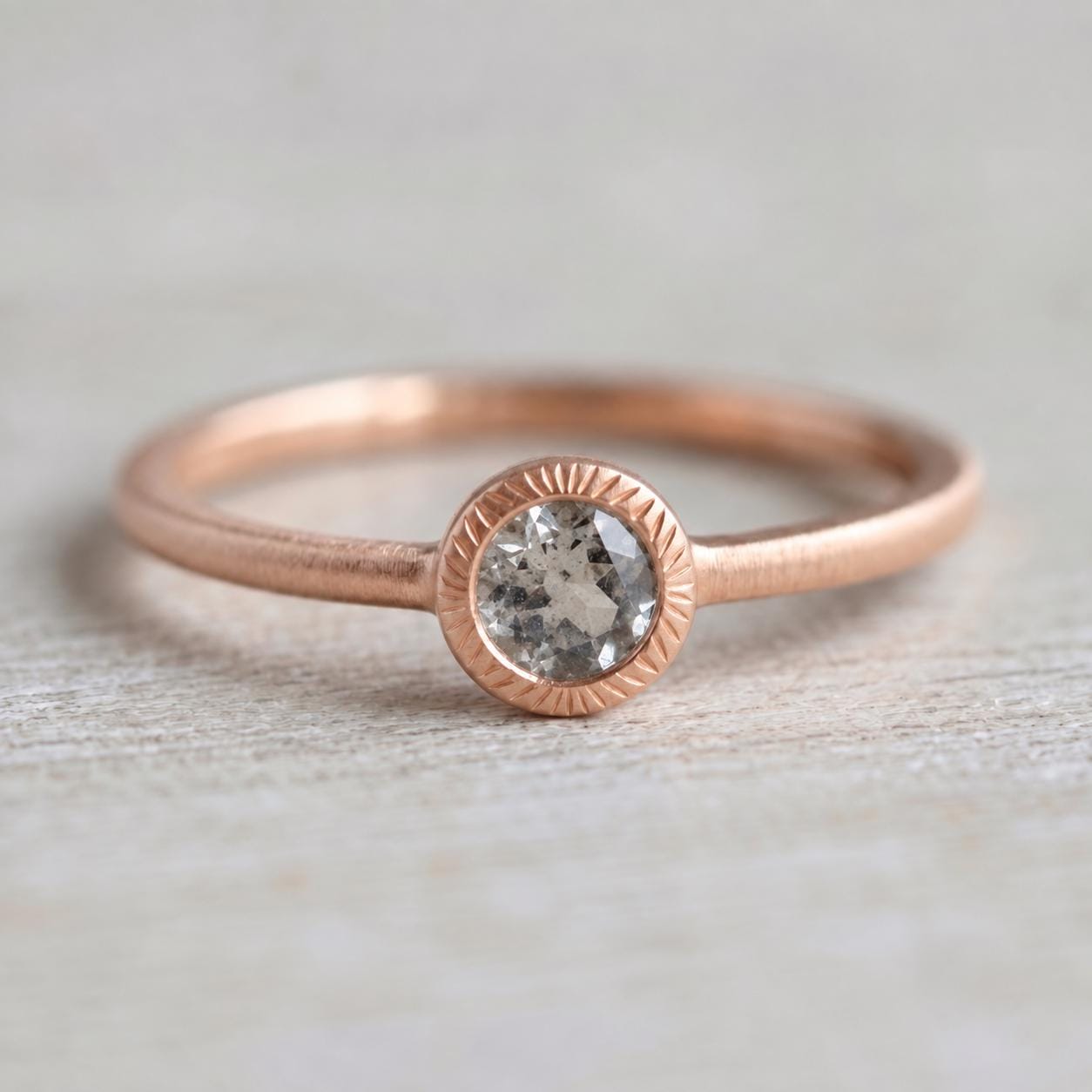 Salt Pepper Gray Diamond Ring, Matte Brushed Boho Engagement Ring - view 4