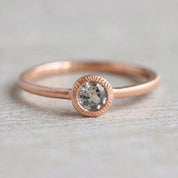 Salt Pepper Gray Diamond Ring, Matte Brushed Boho Engagement Ring - view 4
