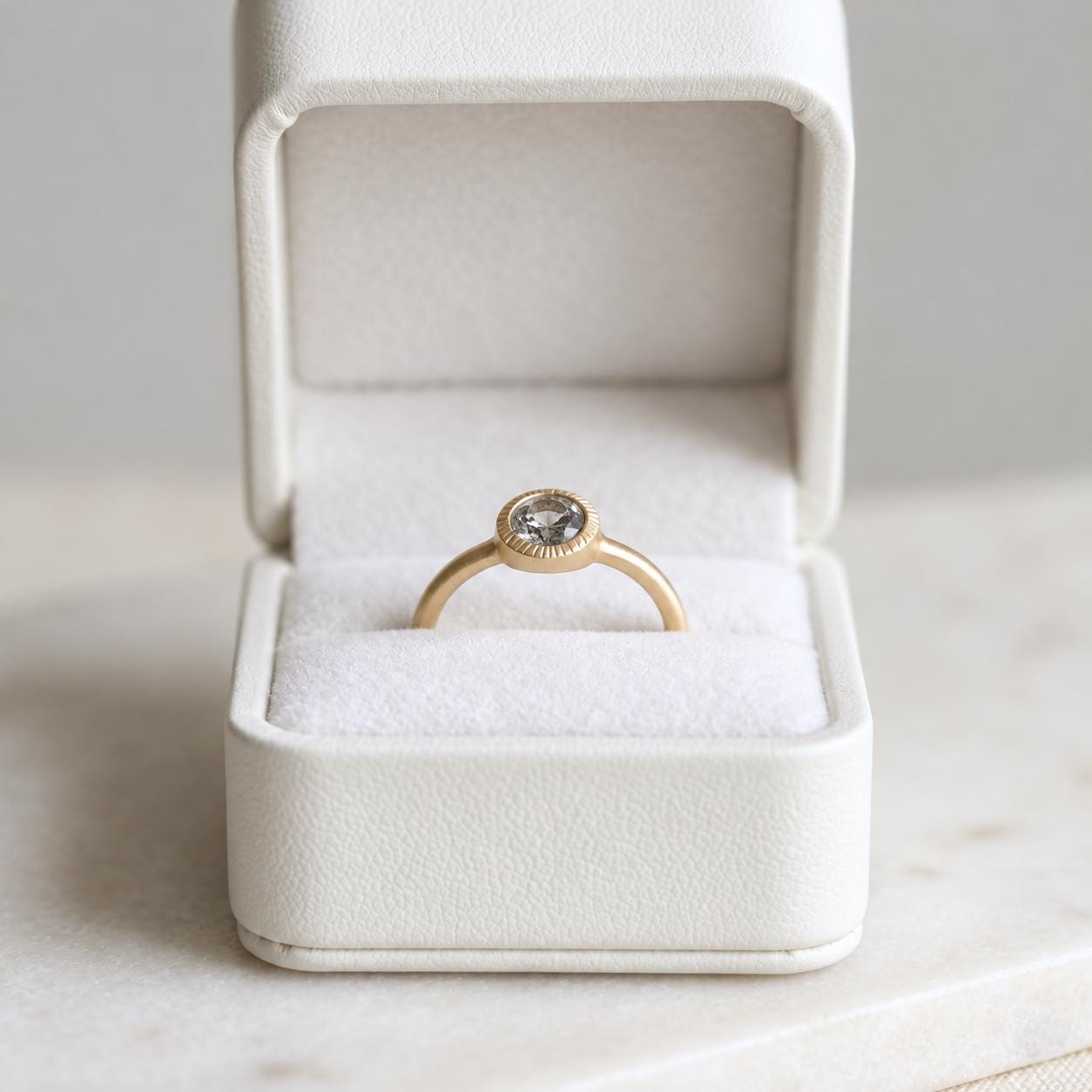 Salt Pepper Gray Diamond Ring, Matte Brushed Boho Engagement Ring - view 7